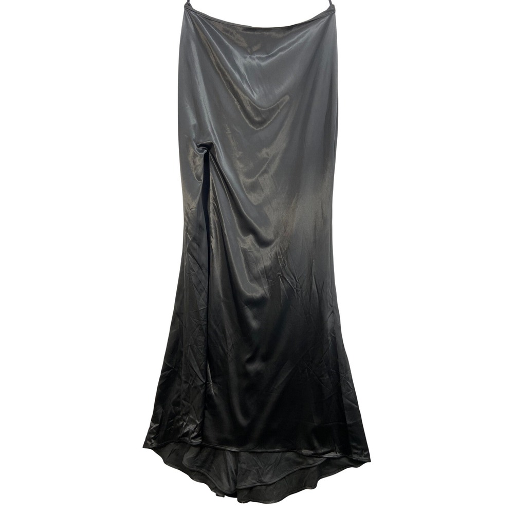 La Femme Skirt Sz 12 Black Satin Maxi Fishtail Side Slit Formal Evening Prom